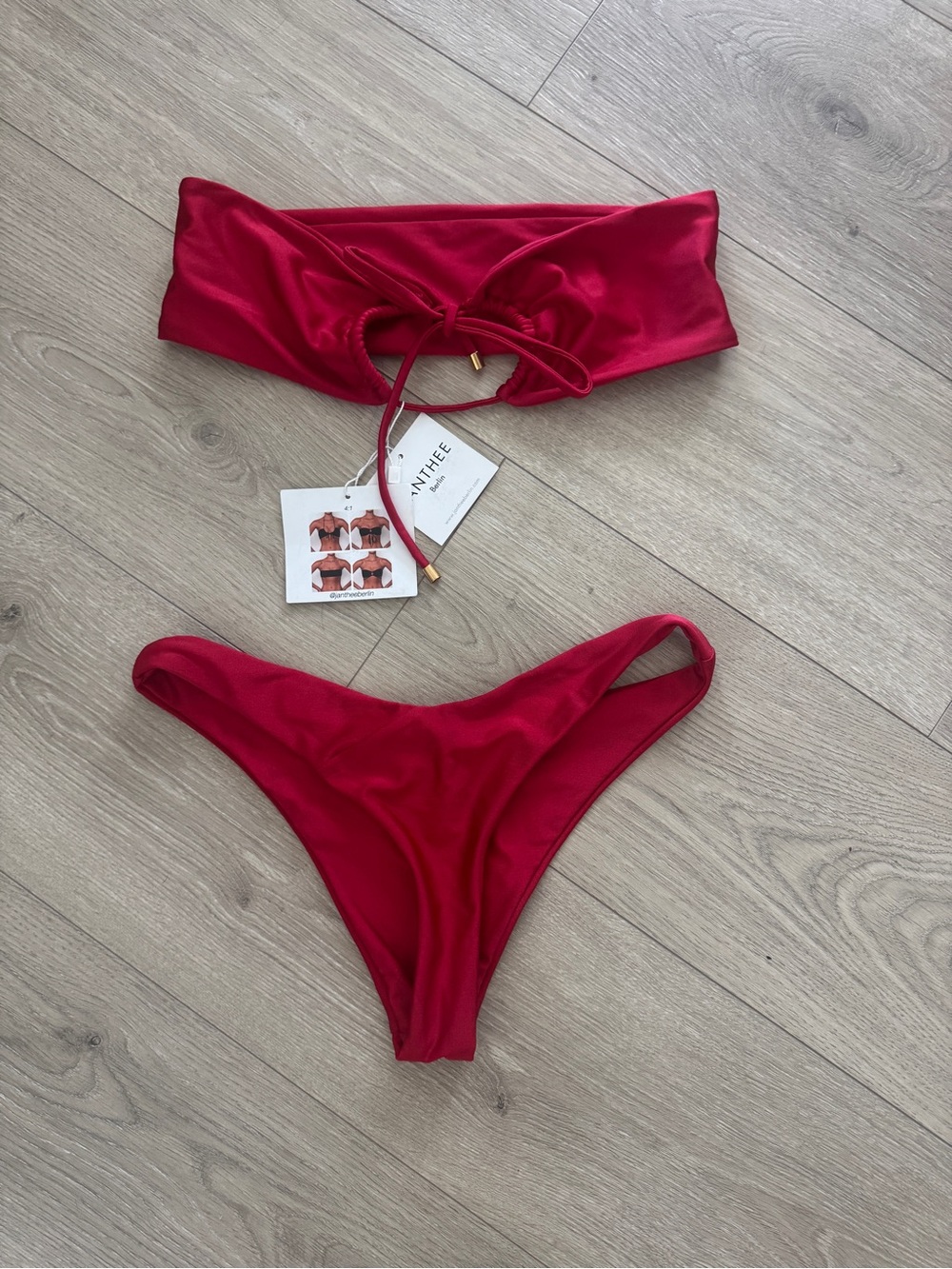 Ring-Front Strapless Bikini Set in Crimson Red - Picture 2 of 6